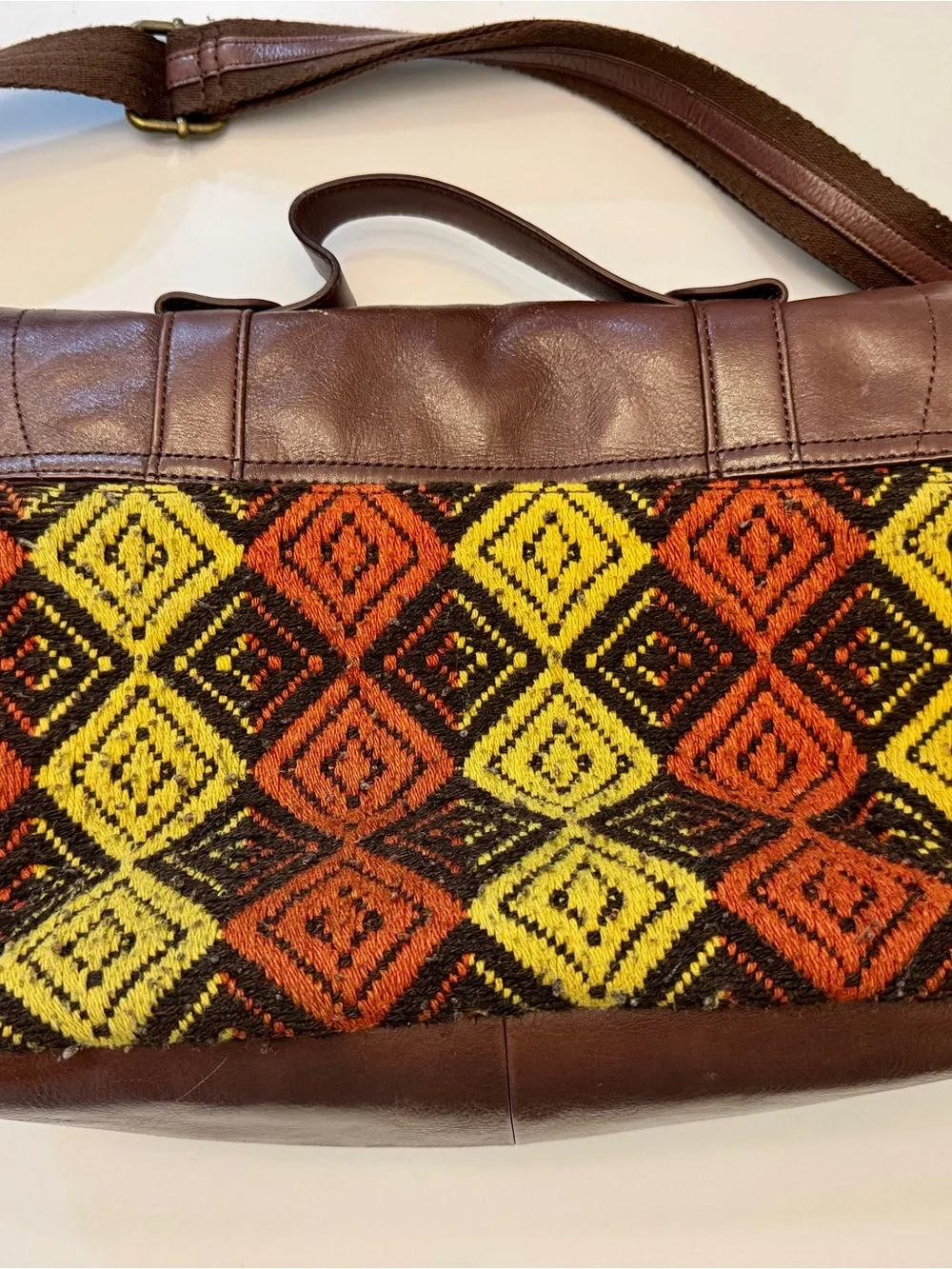 Audrey Brooke Leather Woven Crossbody Messenger Boho Bag